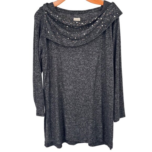 Chicos 2 Zenergy  Gray Cozy Jewel Pullover Tunic top  Size large womens - Picture 2 of 12